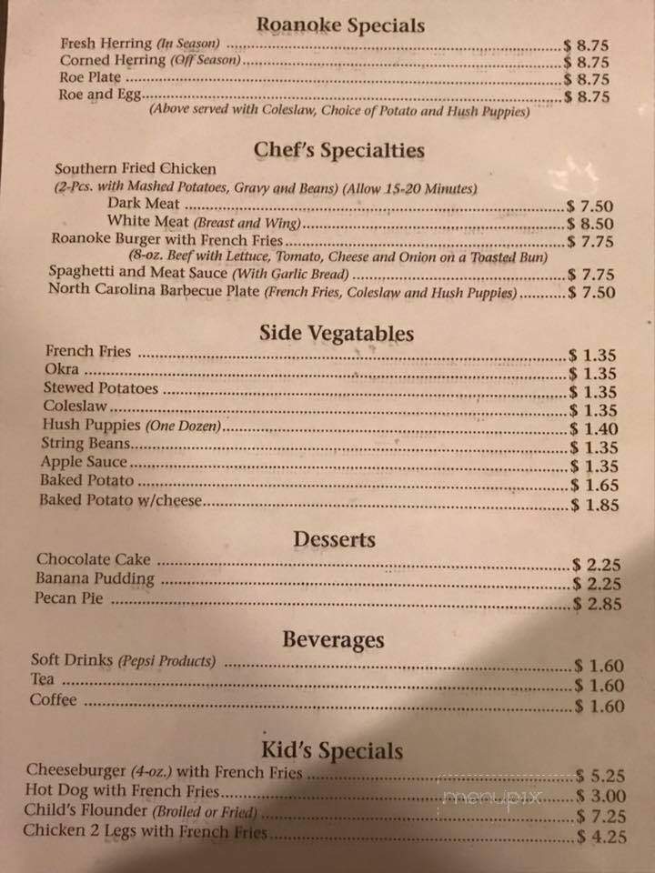 Rover's Edge Restaurant - Jamesville, NC menu_pic
