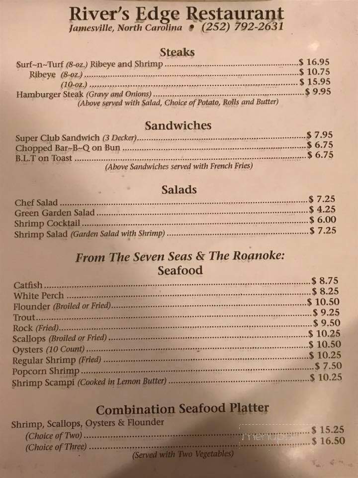 Rover's Edge Restaurant - Jamesville, NC menu_pic