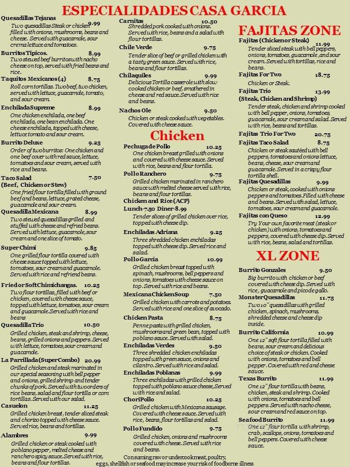 Casa Garcia - West End, NC menu_pic