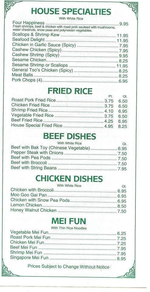 Mai-Tai Restaurant - Jacksonville, NC menu_pic