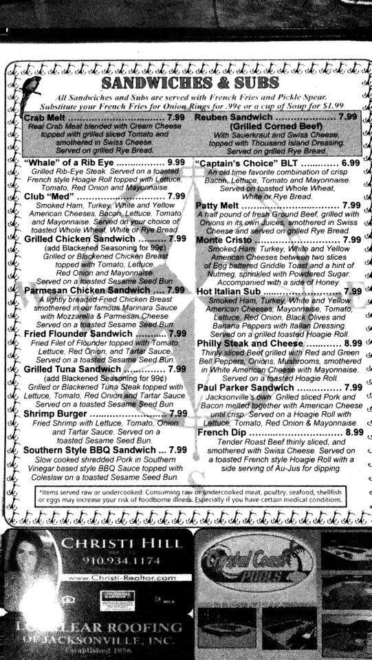 Marina Cafe & Marina - Jacksonville, NC menu_pic