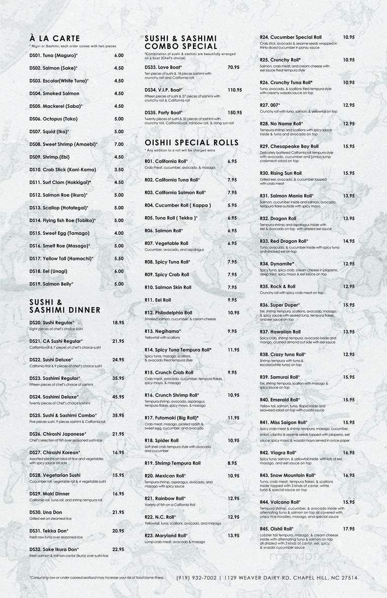 Oishii Japanese Restaurant & Sushi - Chapel Hill, NC menu_pic