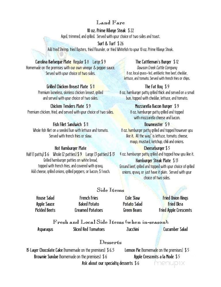 Gary's Oyster Bar - Arapahoe, NC menu_pic