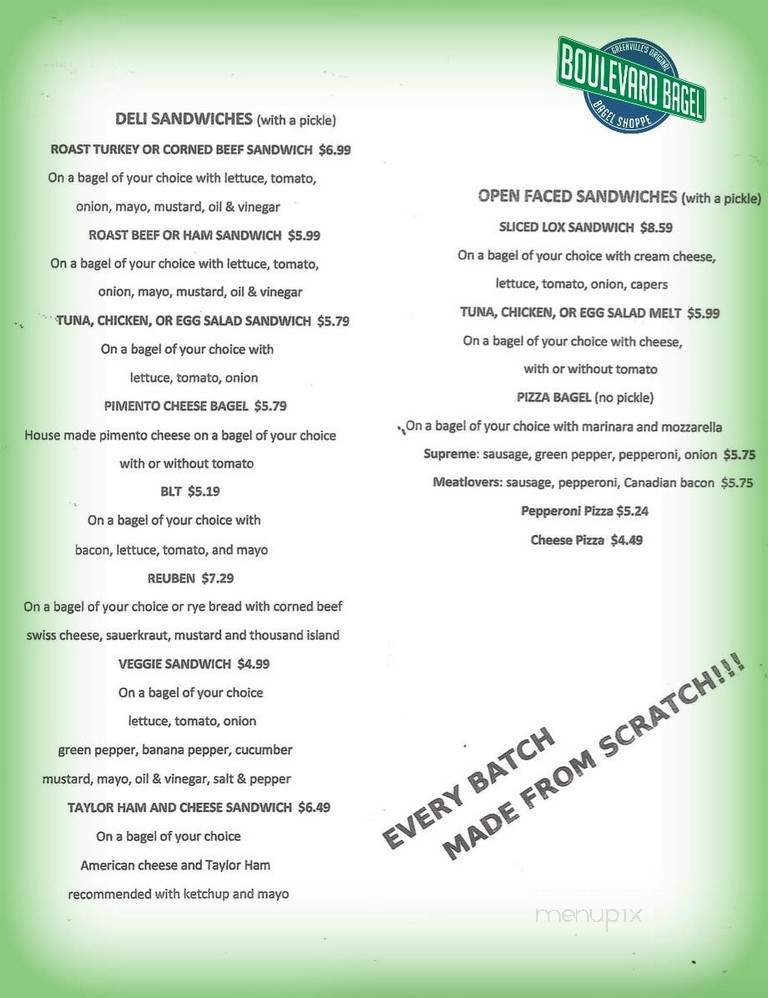Boulevard Bagel - Greenville, NC menu_pic