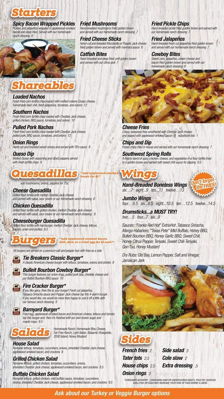 Online Menu of Tie Breakers Sports Bar, Greenville, NC