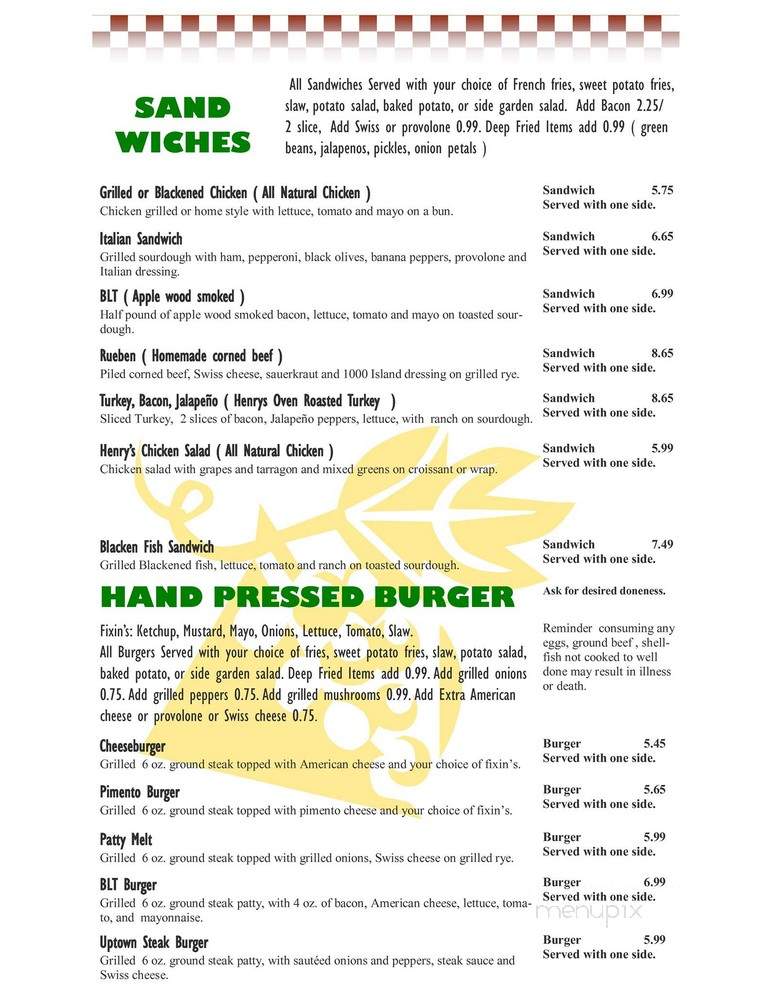 Henry's Uptown Cafe - Rockingham, NC menu_pic