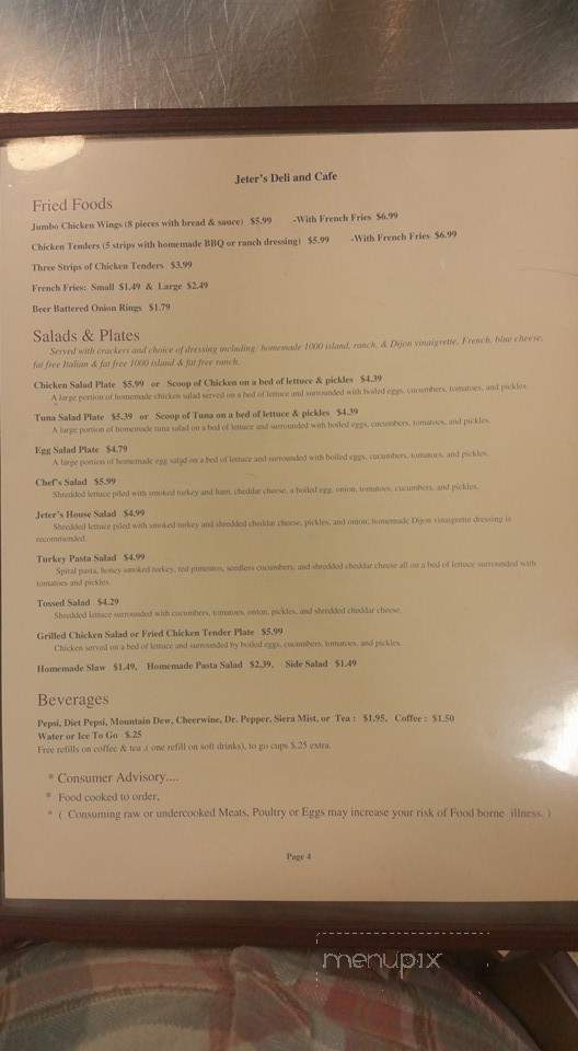 Jeter's Deli Cafe - Salisbury, NC menu_pic