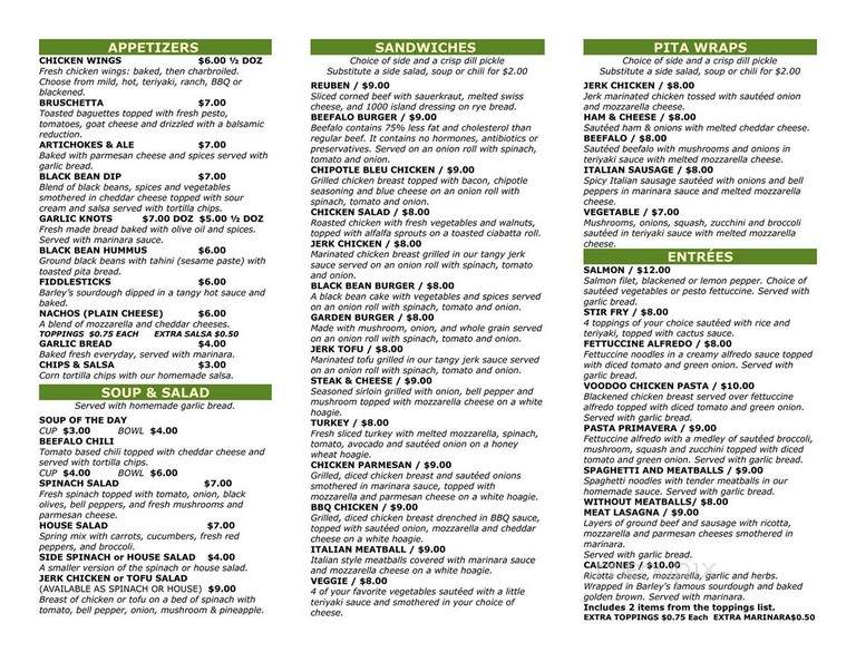 Barleys menu discount