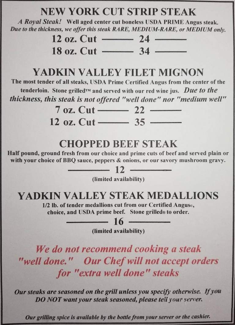 Yadkin Valley Steakhouse - Albemarle, NC