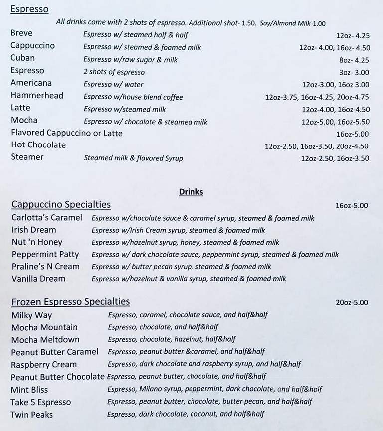 Mountain Perks Espresso Bar - Bryson City, NC menu_pic