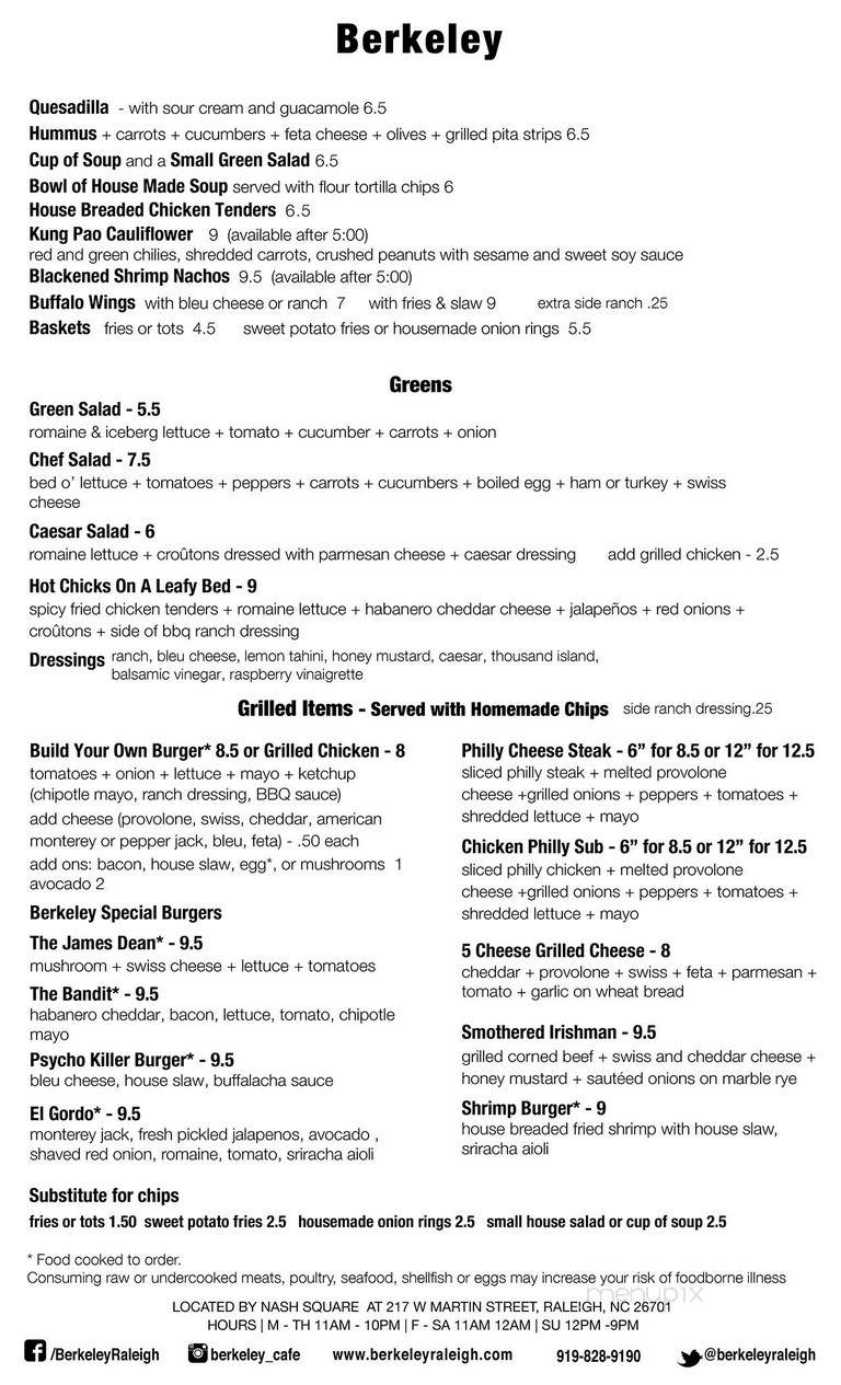 Berkeley Cafe - Raleigh, NC menu_pic