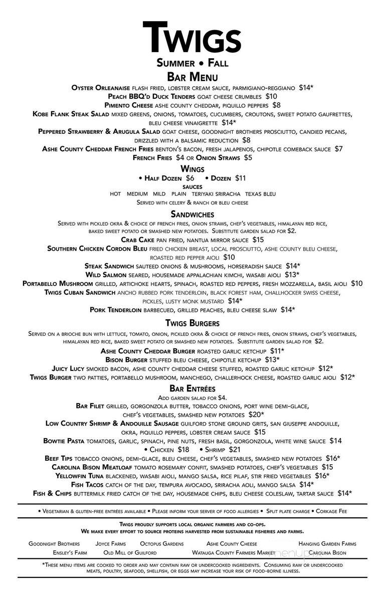 Twig's - Blowing Rock, NC menu_pic