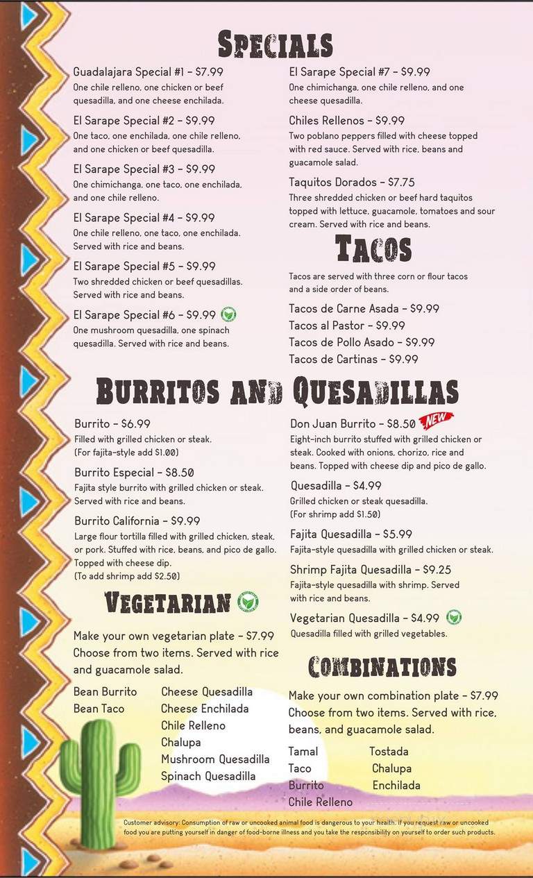 El Sarape Mexican Restaurant - Yadkinville, NC menu_pic