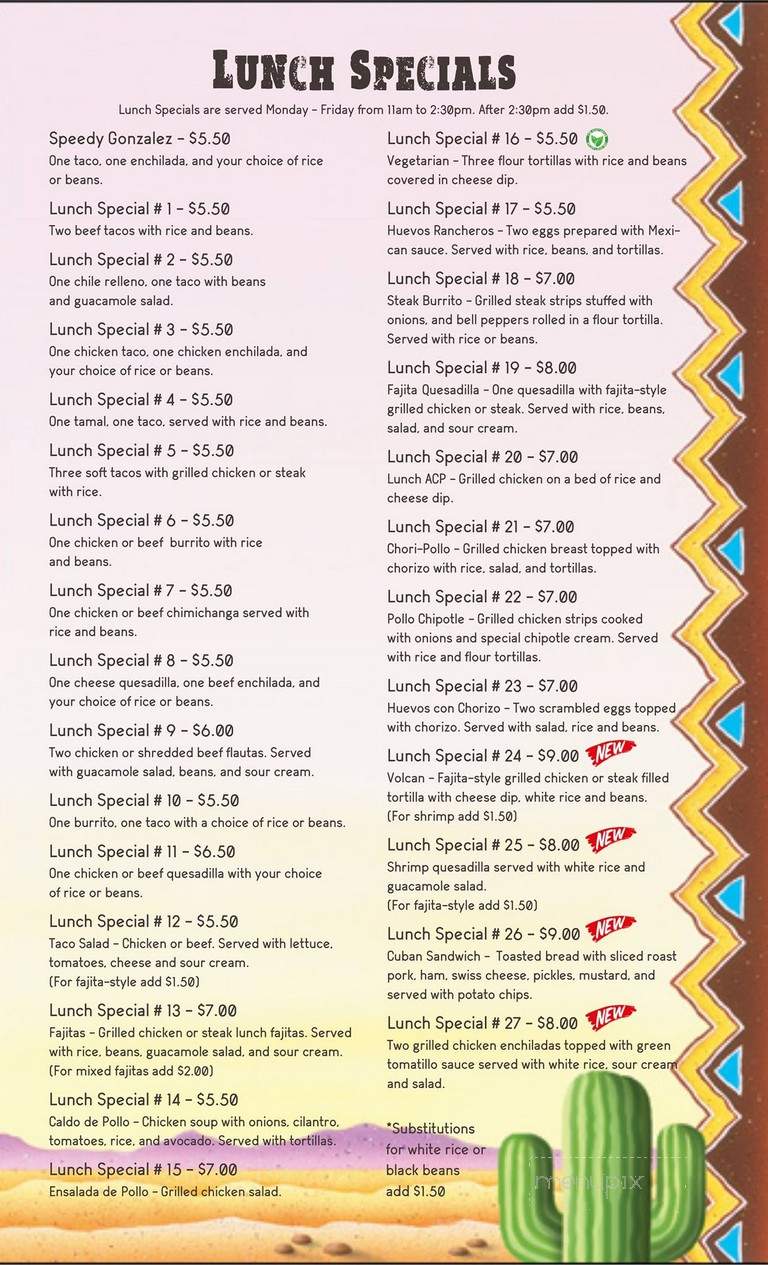 El Sarape Mexican Restaurant - Yadkinville, NC menu_pic