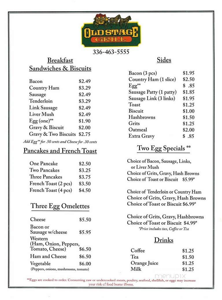 Old Stage Grill - Yadkinville, NC menu_pic