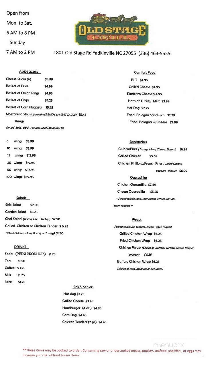 Old Stage Grill - Yadkinville, NC menu_pic