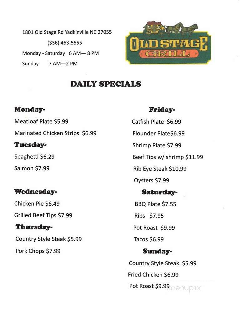 Old Stage Grill - Yadkinville, NC menu_pic