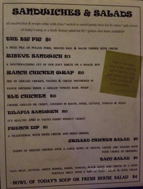 Angry Beaver Lodge - Oakes, ND menu_pic