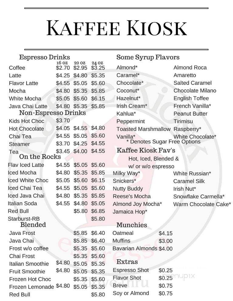 Kaffee Kiosk - Minot, ND menu_pic