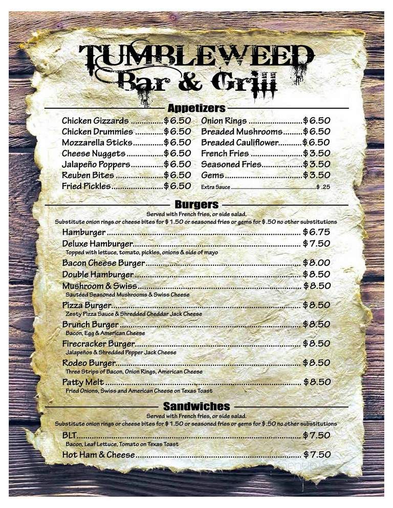 Tumbleweed - Larimore, ND menu_pic
