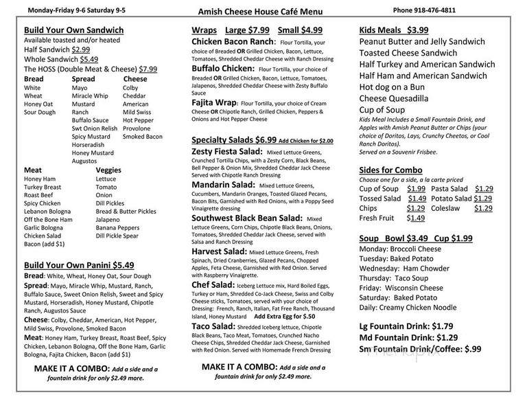 Menu of Amish Cheese House in Chouteau, OK 74337