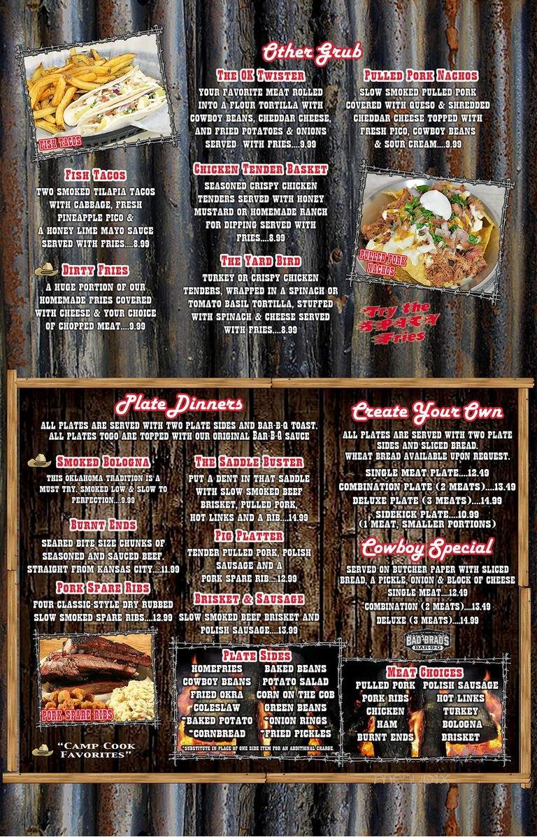 Bad Brad's Bar-B-Q - Pawhuska, OK menu_pic