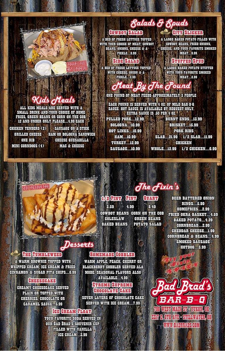Bad Brad's Bar-B-Q - Pawhuska, OK menu_pic