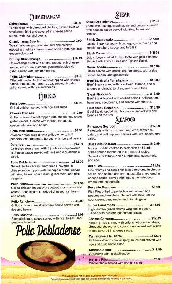 Blue Belle Saloon - Guthrie, OK menu_pic