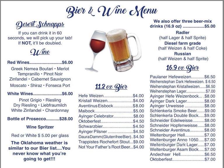 Cafe' Bahnhof - Waynoka, OK menu_pic