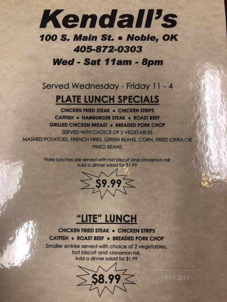 Kendall's Restaurant - Altus, OK menu_pic