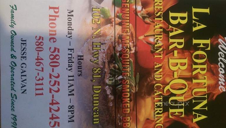 La Fortuna Bar Bq - Duncan, OK menu_pic