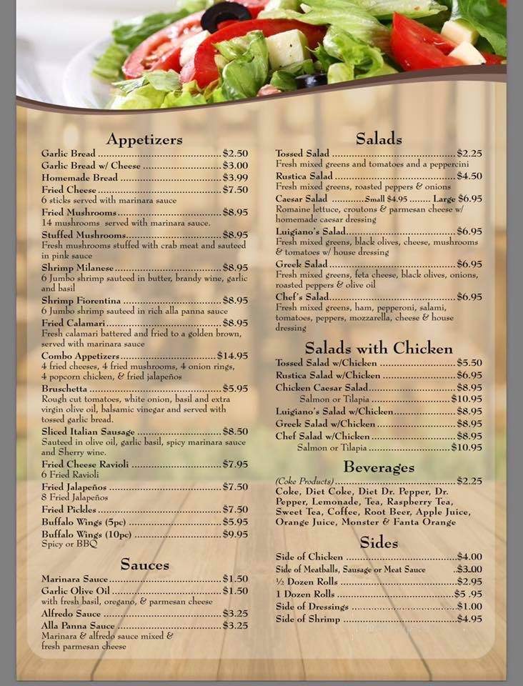 Luigiano's Italian Restaurant - Mustang, OK menu_pic