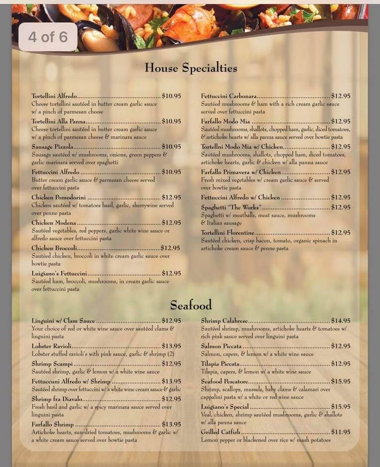 Luigiano's Italian Restaurant - Mustang, OK menu_pic