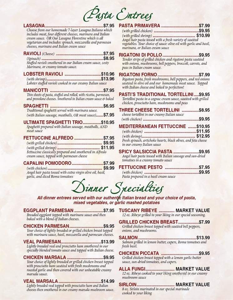 Pasti Italian Grill - Tahlequah, OK menu_pic