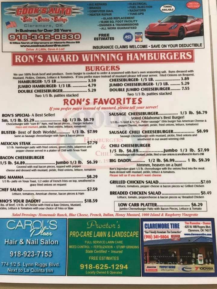 Ron's Hamburgers & Chili - Claremore, OK menu_pic