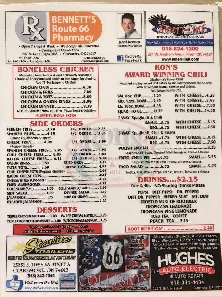 Ron's Hamburgers & Chili - Claremore, OK menu_pic