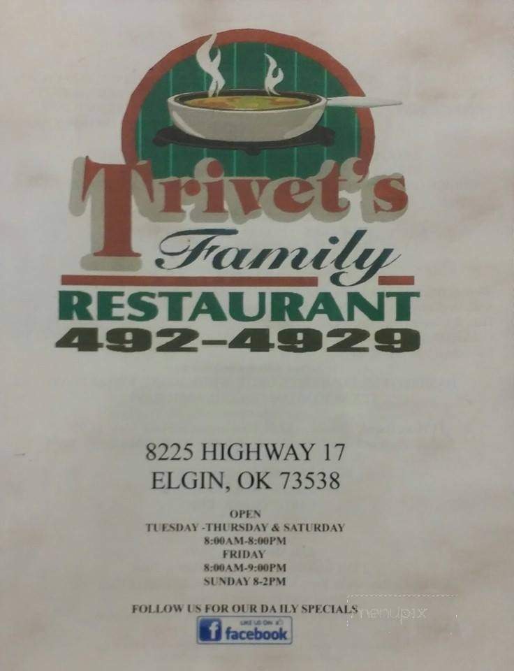 Trivet's Family Restaurant - Elgin, OK menu_pic