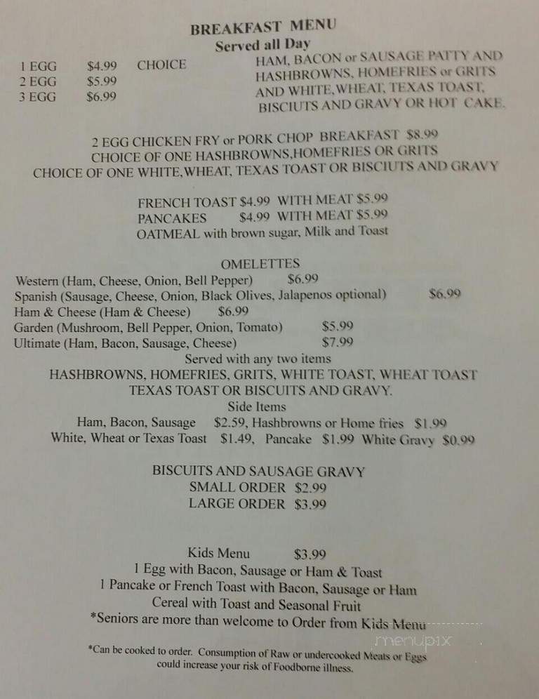 Trivet's Family Restaurant - Elgin, OK menu_pic