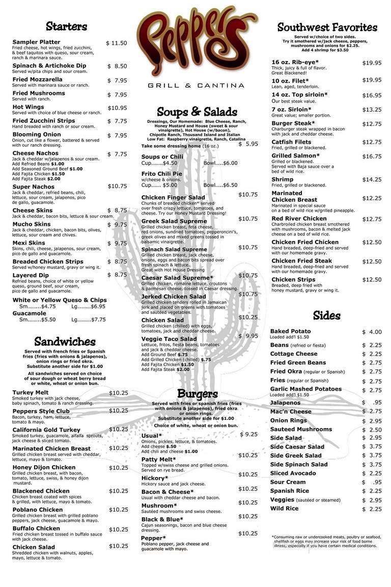 Pepper's Grill - Tulsa, OK menu_pic