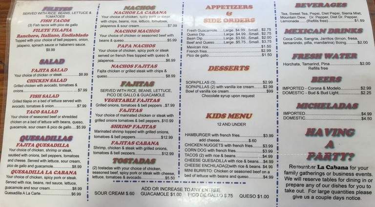 Taqueria La Cabana - Tulsa, OK menu_pic