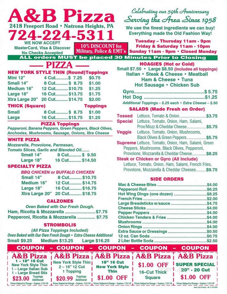 A & B Pizza - Natrona Heights, PA menu_pic