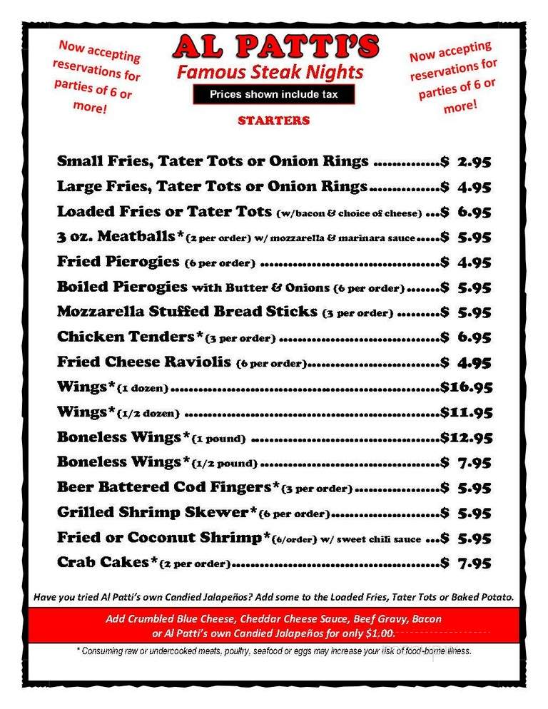 Al Patti's Bar & Grill - Indiana, PA menu_pic