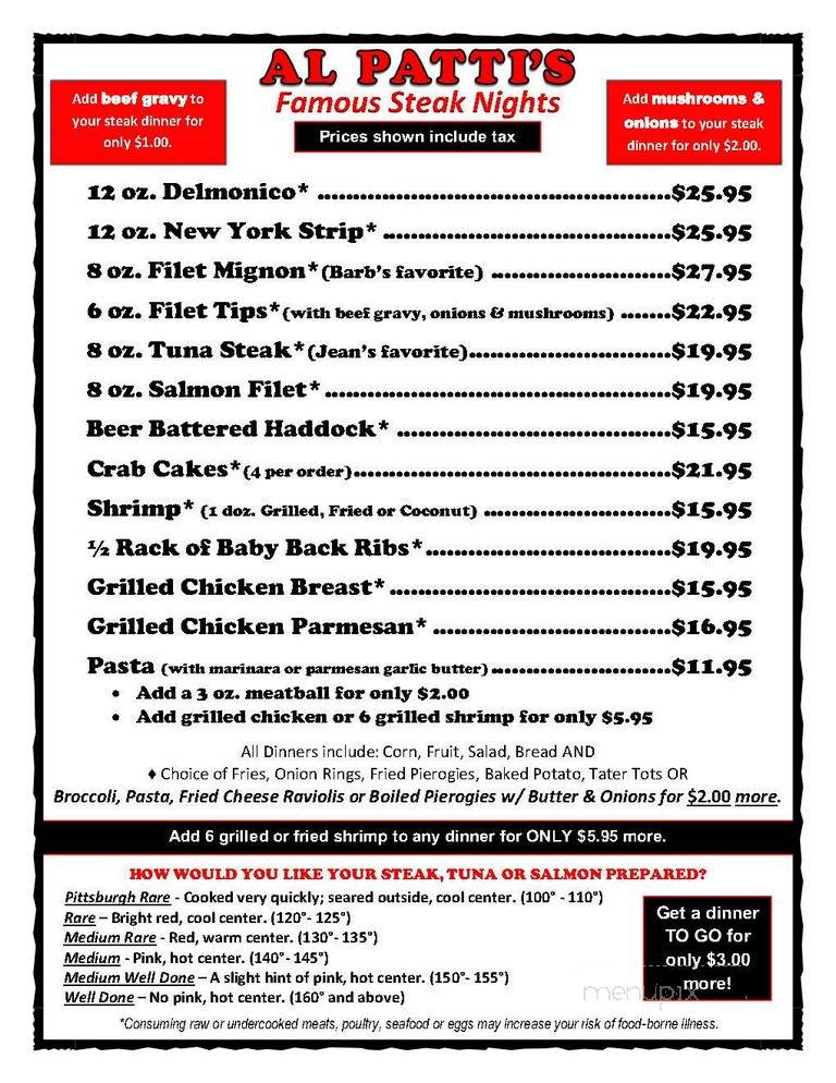 Al Patti's Bar & Grill - Indiana, PA menu_pic
