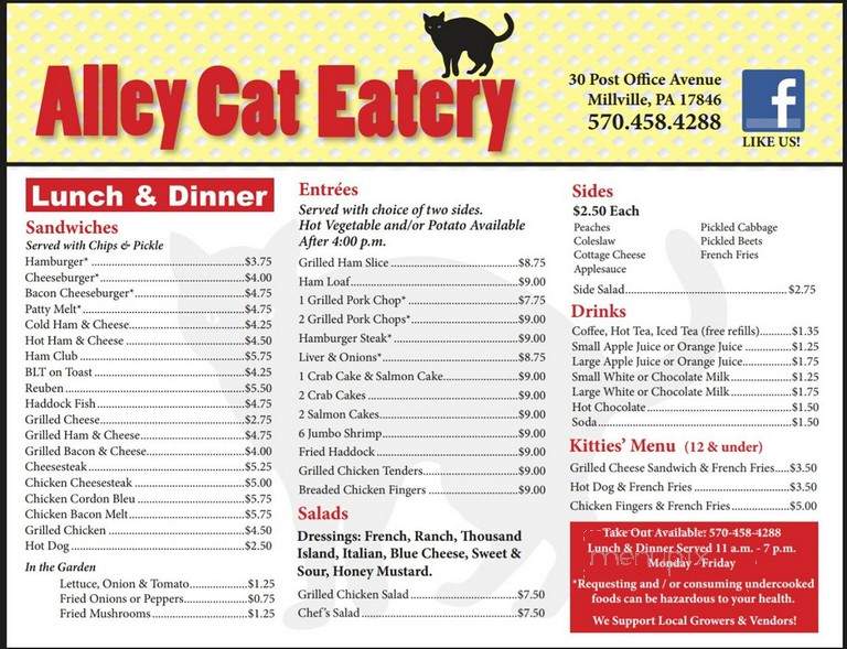 Alley Cat Eatery - Millville, PA menu_pic