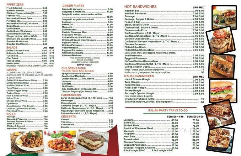 Anthony's Italian Rest & Pizza - Wind Gap, PA menu_pic