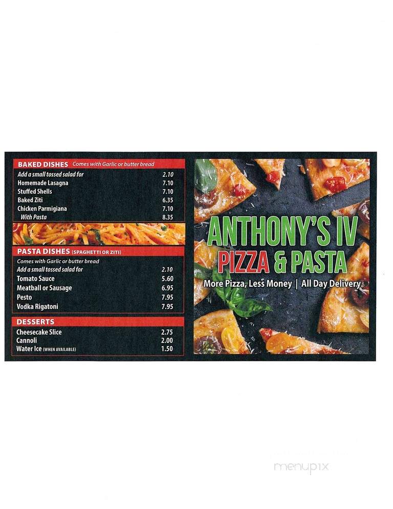 Anthony's IV Pizza Pasta - Morrisville, PA menu_pic
