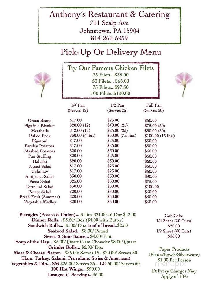 Anthony's Mediterranean Grill - Johnstown, PA menu_pic