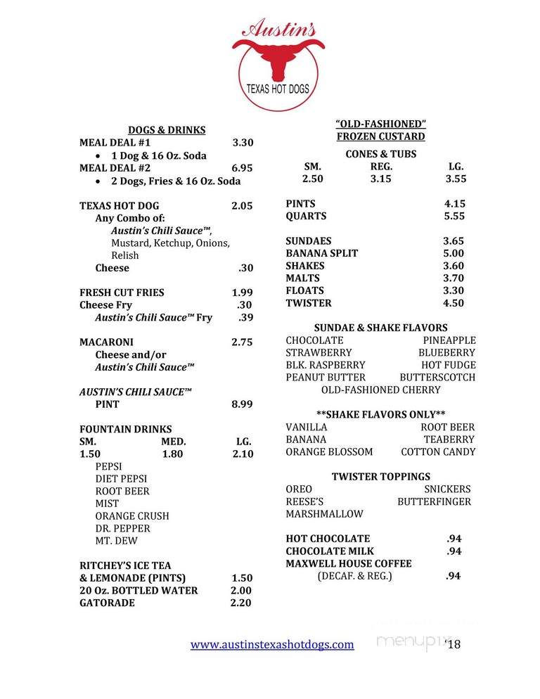 Austin's Texas Hot Dogs - Tipton, PA menu_pic