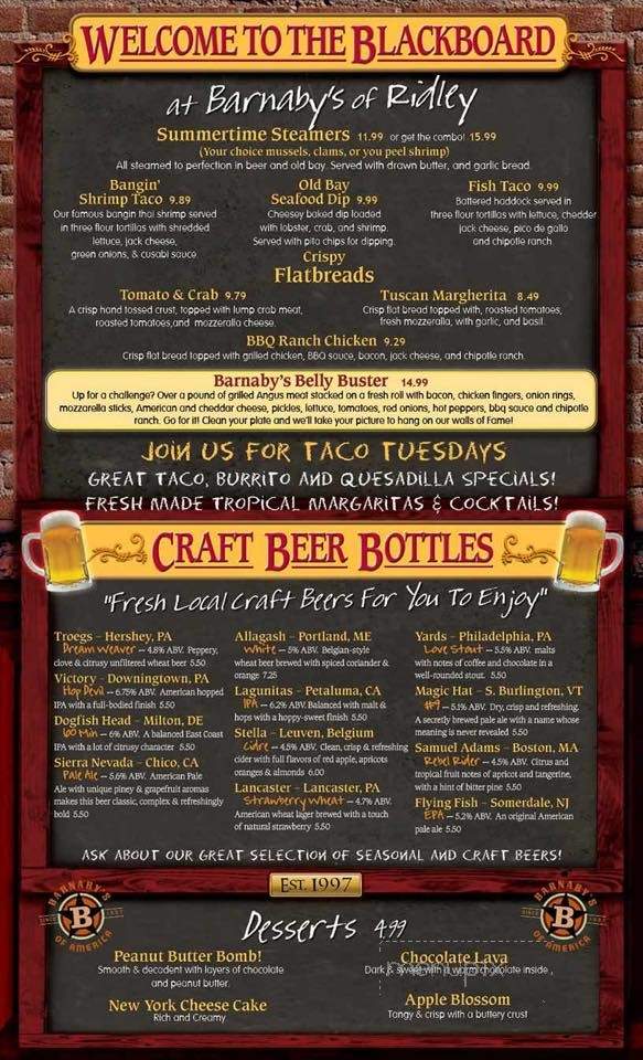 Barnaby's - Holmes, PA menu_pic