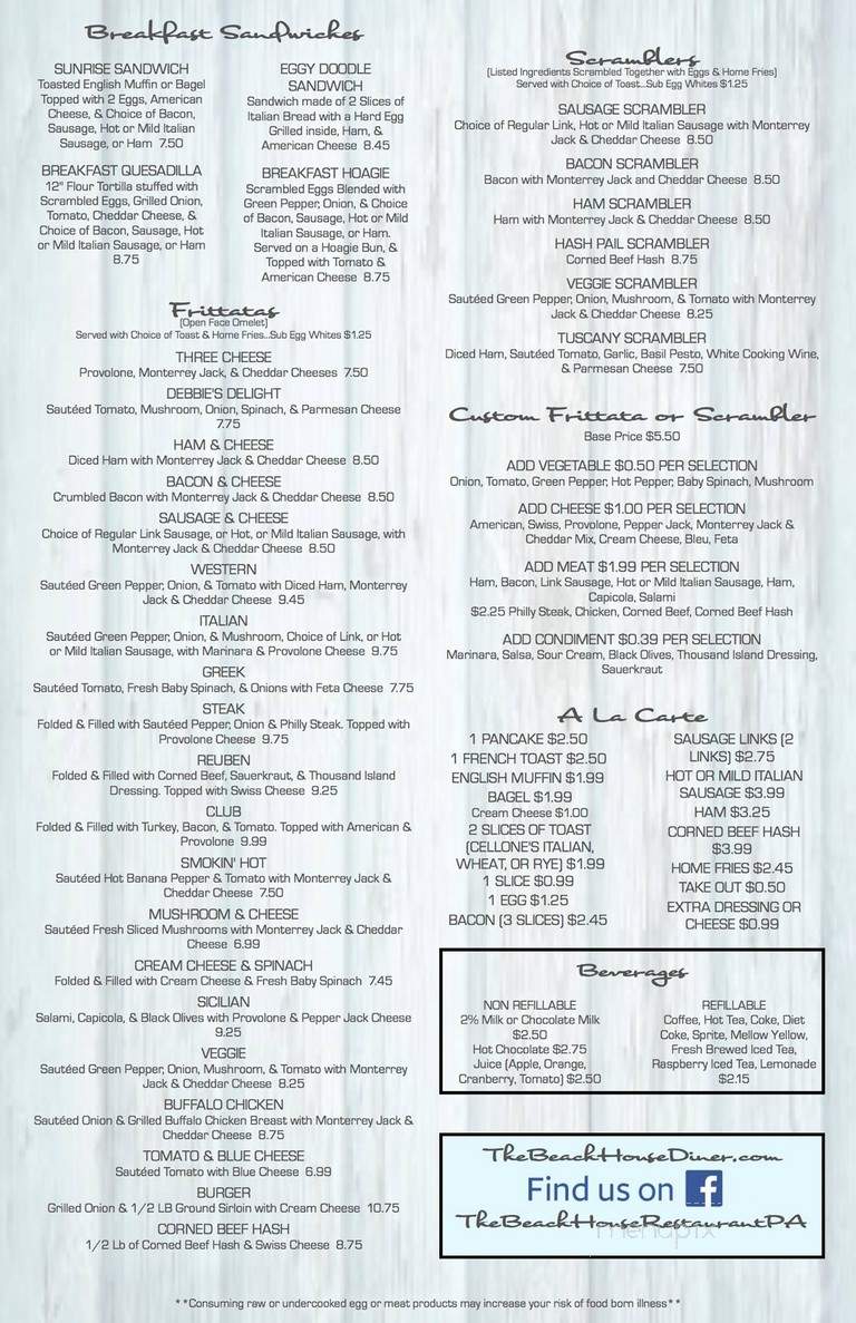 Beach House Restaurant - Finleyville, PA menu_pic